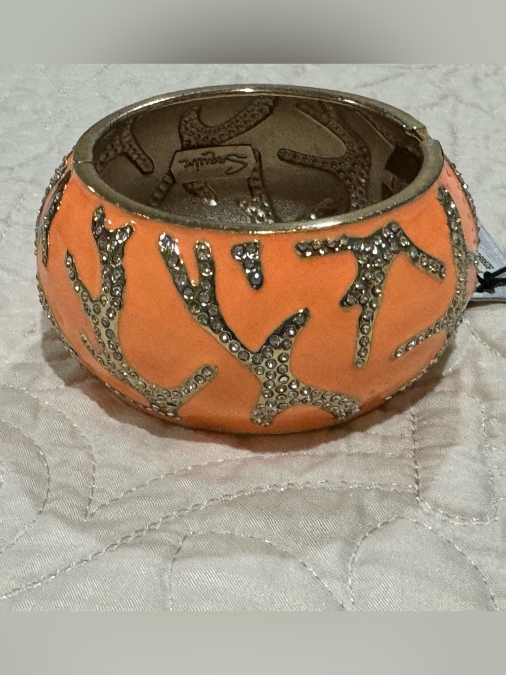 SEQUIN ORANGE ENAMEL CORAL BRANCH RHINESTONE BANGLE NWT